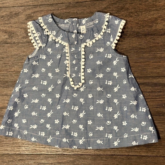 Cherokee Dress‎ Girls blue Floral A-Line Cap Sleeve Back Button, sz 3-6 months - Picture 1 of 3
